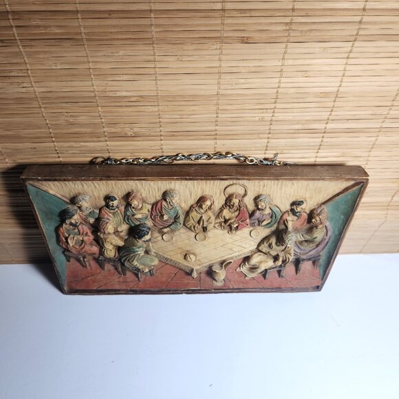 The Last Supper 3D Heavy Resin Wall Plaque 12.5x7.25" Colourful Italy Vintage - Picture 2 of 9